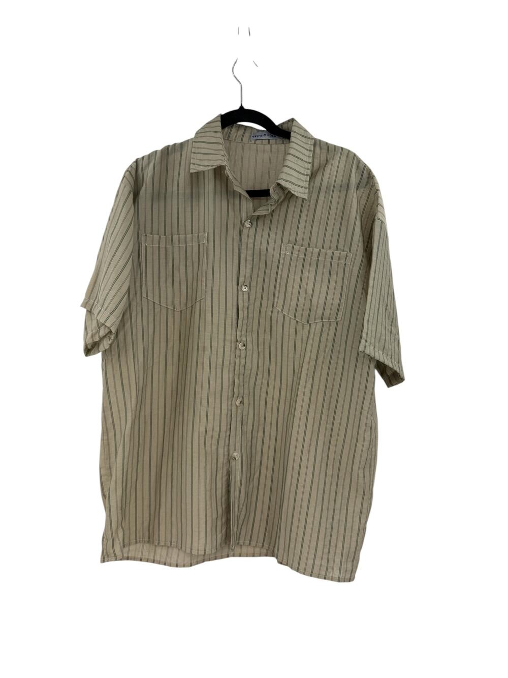 Aelfric Eden Striped Button Up Shirt Beige Green Short Sleeve Size Medium